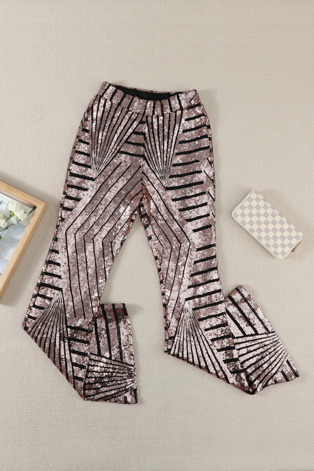 Sequin Striped High Waist Bootcut Pants