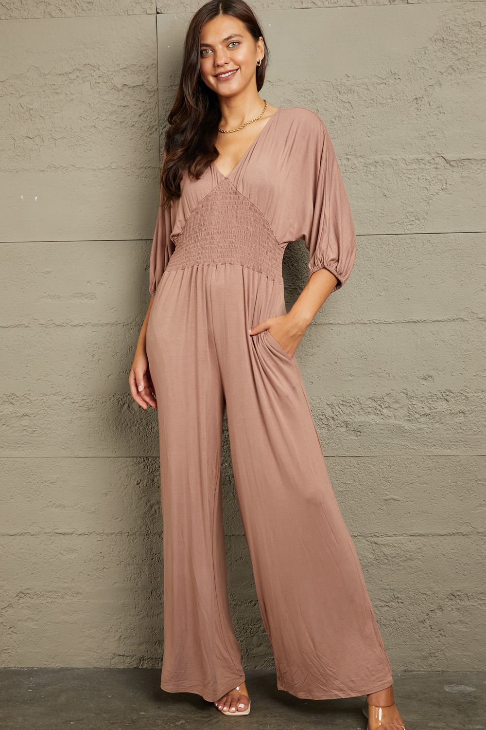 Culture Code Full Size Smocking Waist Jumpsuit