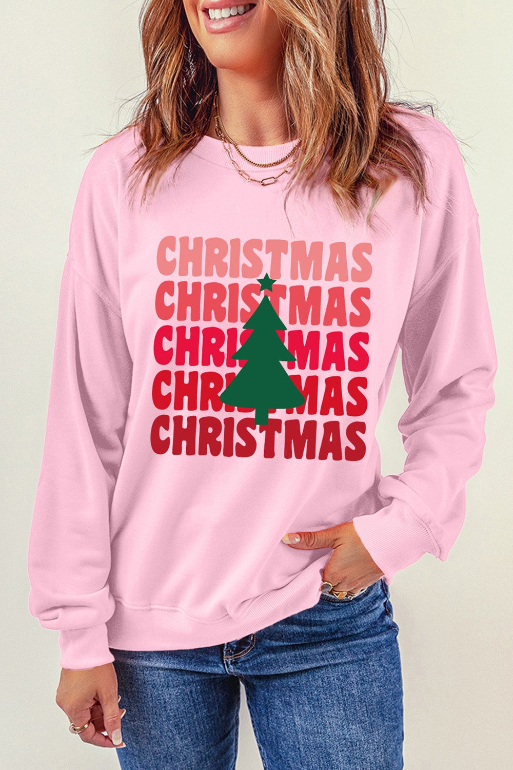 CHRISTMAS Round Neck Dropped Shoulder Sweatshirt