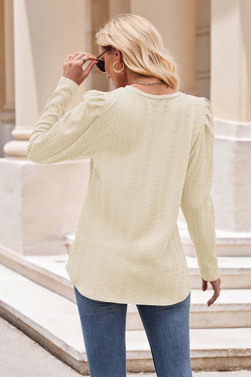 Round Neck Puff Sleeve Blouse