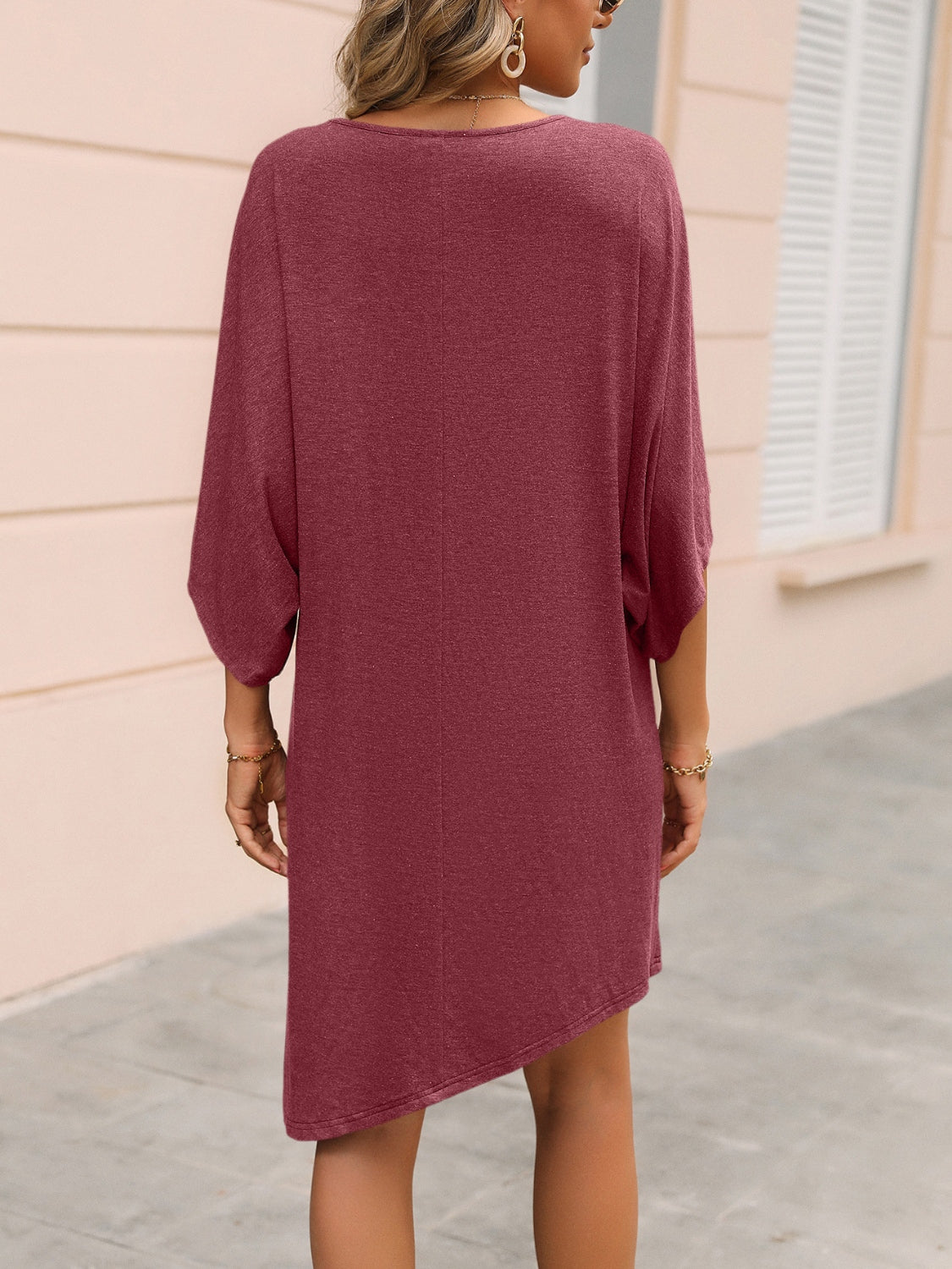 Round Neck Three-Quarter Sleeve Tee Dress