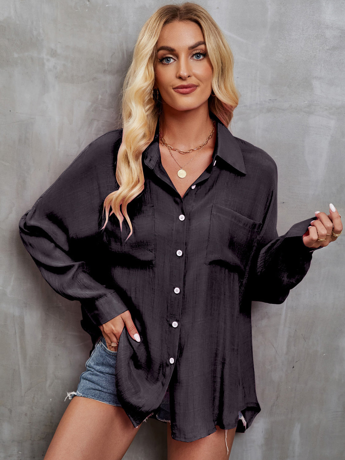 Pocketed Button Up Long Sleeve Shirt